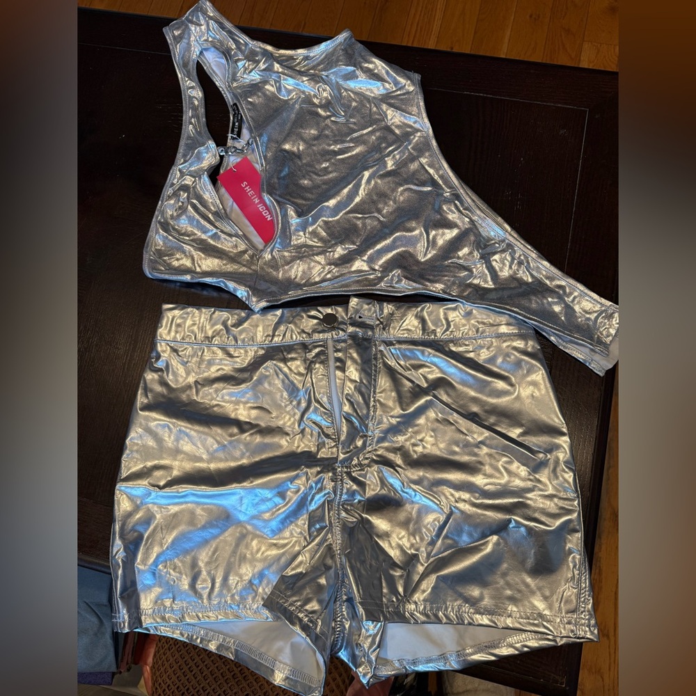 SHEIN Shimmering 2 piece Silver Outfit